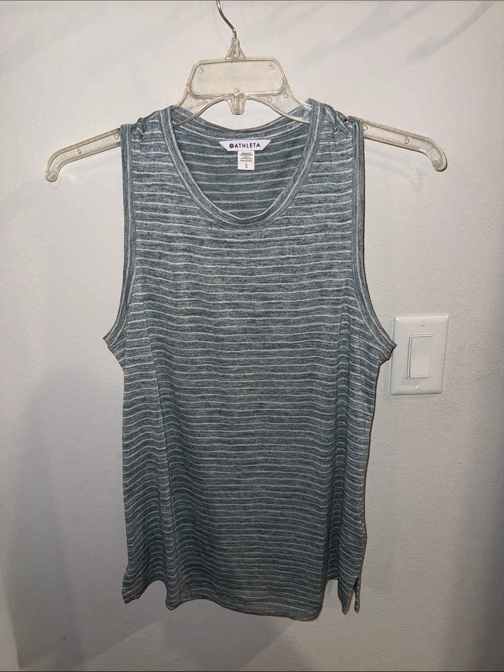 Athleta Heathered Green Gray Striped Scoop Neck Tank